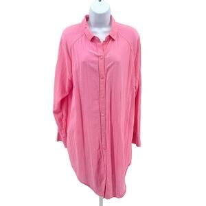 GapBody Shirt WMNS XS Light Pink Crinkle Cotton Button Up Oversized Long Sleeve